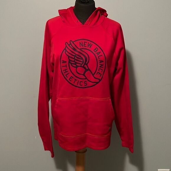 New Balance Men's Red Long Sleeve Pocket Pullover Hoodie - Picture 1 of 7
